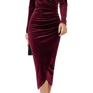 DIRASS Women's Elegant Velvet Long Sleeve Wrap V Neck Bodycon